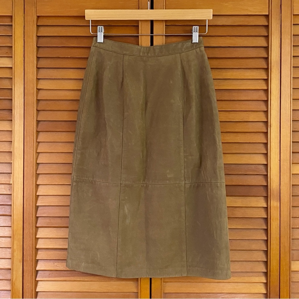 Vintage Jacqueline Ferrar Leather Skirt Womens Size 10 (24"-29") Brown Midi Long